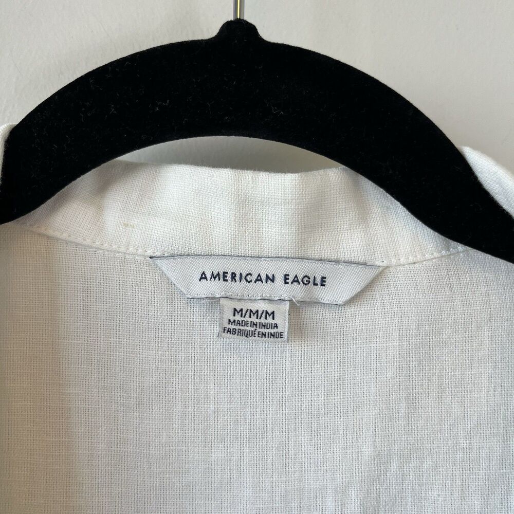 American Eagle Cropped Linen Blend Belted Surplice Blouse Top Cream Size Medium - Picture 6 of 12
